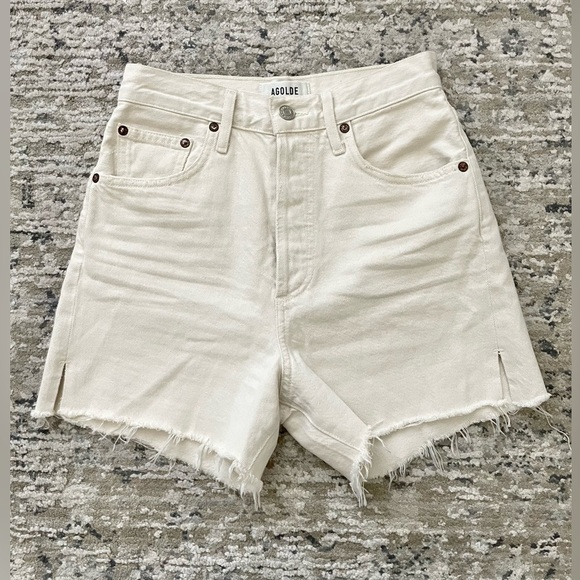 AGOLDE Dee High Rise Cut Off Jean Shorts Cream White Size 24 - Picture 2 of 7
